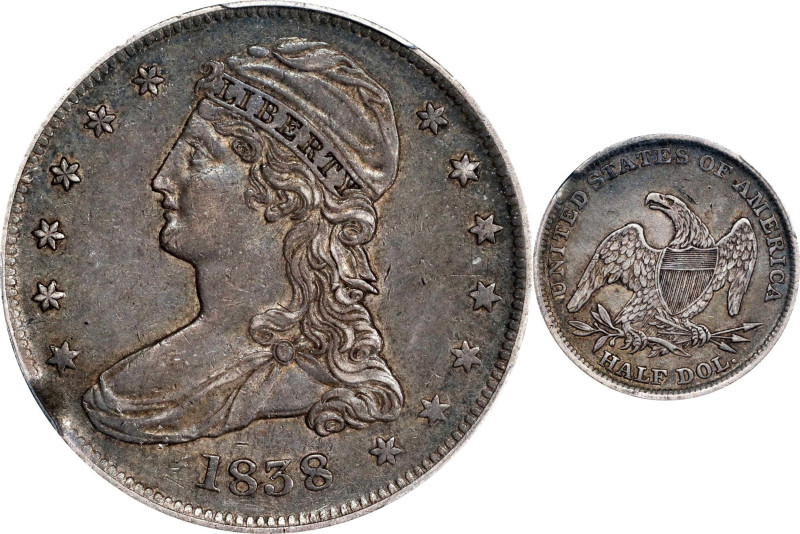 1838 Capped Bust Half Dollar. Reeded Edge. HALF DOL. GR-12. Rarity-4. EF-45 (PCG...