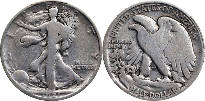 1921-D Walking Liberty Half Dollar. Good Details--Cleaned (PCGS).
PCGS# 6584. N...