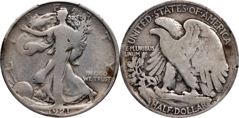 1921-D Walking Liberty Half Dollar. Good Details--Cleaned (PCGS).
PCGS# 6584. N...