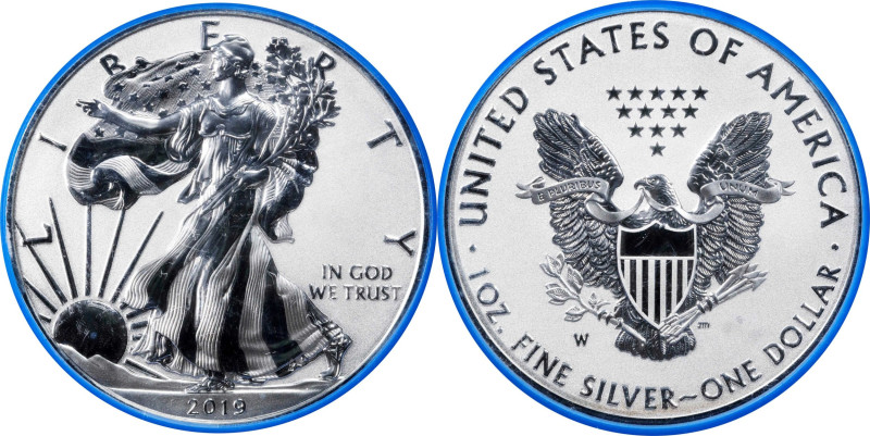 2019-W Silver Eagle. Pride of Two Nations, U.S. Set. First Day of Issue. Enhance...