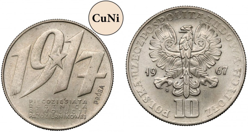 Próba MIEDZIONIKIEL 10 złotych 1967 Rewolucja Październikowa Bardzo rzadko spoty...