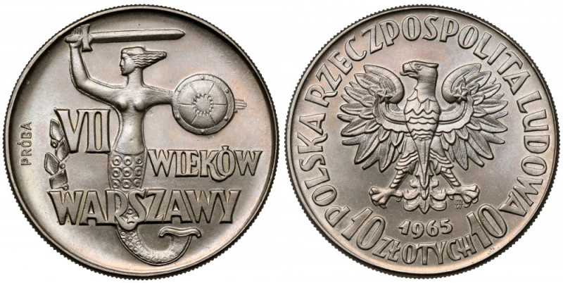 Próba CuNi 10 złotych 1965, VII wieków Warszawy - Syrena Piękne. 
Reference: Pa...