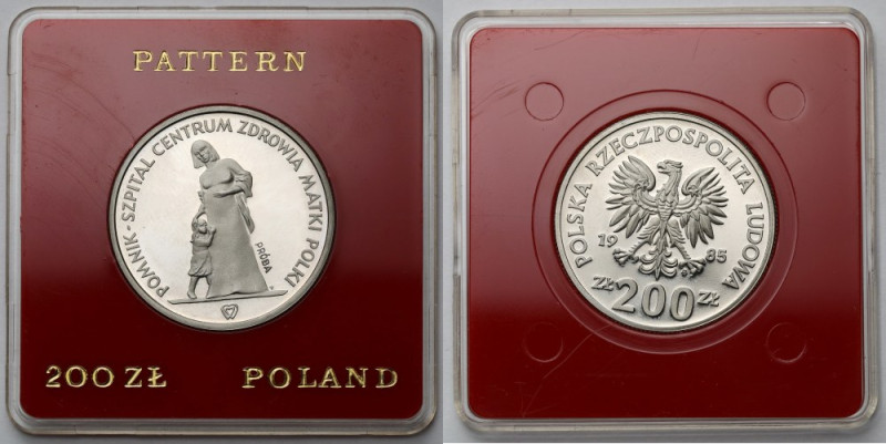 Próba FeNi 200 złotych 1985 Pomnik - Szpital Centrum Zdrowia Matki Polki Odciski...