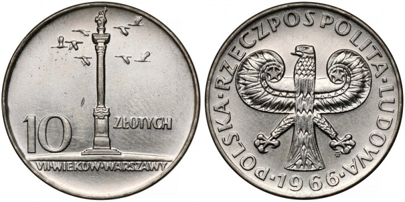 10 złotych 1966 Mała Kolumna Delikatne przetarcie na rewersie, odcisk palca, poz...