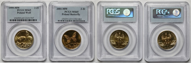 2 złote 1999 i 2001 Paź Królowej, Wilk - zestaw (2szt) 
Grade: PCGS MS65