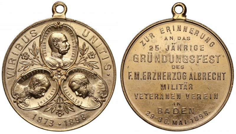 Austria, Medal 1898 - Viribus Unitis Żółty metal(?), średnica 37 mm, waga 15,68 ...