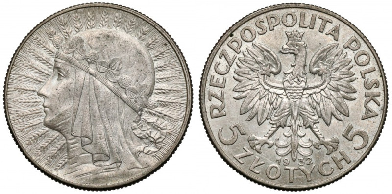 Głowa Kobiety 5 złotych 1932 bez znaku, Londyn Bardzo ładna, naturalna sztuka. ...