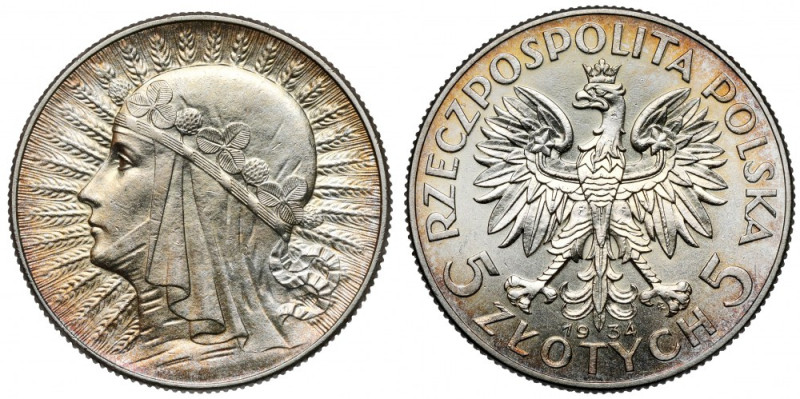 Głowa Kobiety 5 złotych 1934 Reference: Chałupski 2.24.4.a, Parchimowicz 116.d
...