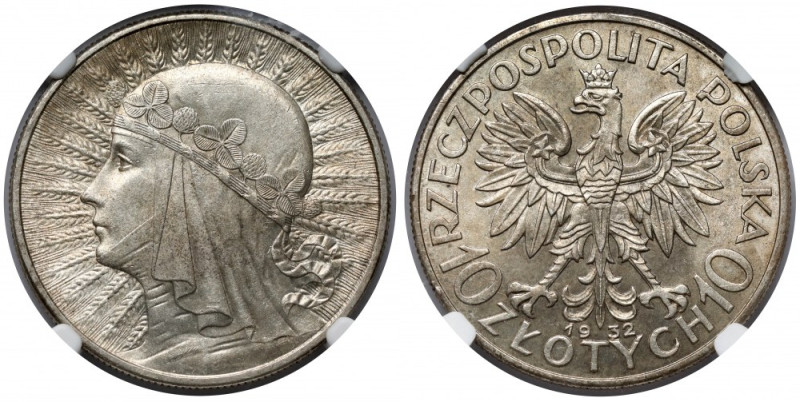 Głowa Kobiety 10 złotych 1932 bz, Londyn Mennicza. Awers z mocniejszą patyną. 
...