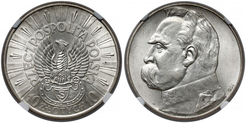 Strzelecki, Piłsudski 10 złotych 1934 Bardzo ładne. 
Reference: Chałupski 2.31....