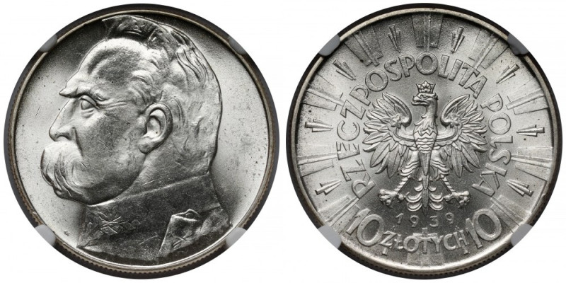 Piłsudski 10 złotych 1939 Piękne. 
Reference: Chałupski 2.32.6.a, Parchimowicz ...