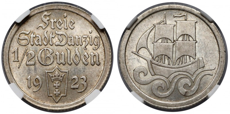 Gdańsk, 1/2 guldena 1923 Mennicze. 
Reference: Parchimowicz 59.a
Grade: NGC MS...