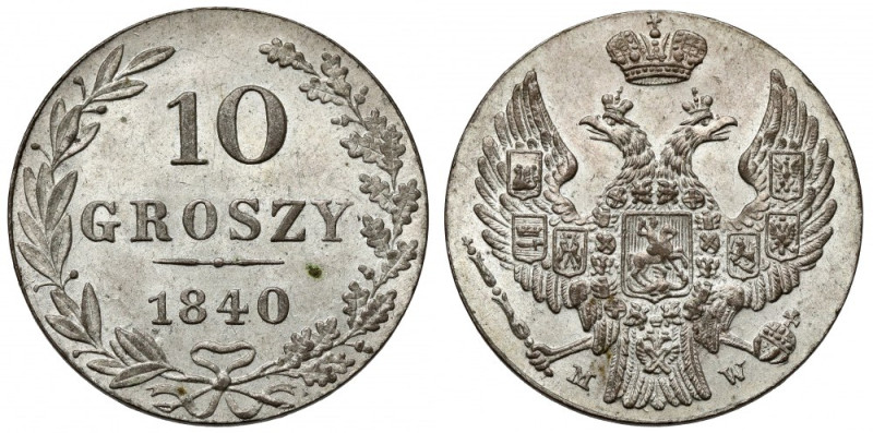 10 groszy 1840 MW Piękne. 
 Odmiana z jagódkami w układzie 1-2-1-2, dziobami or...