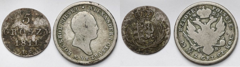 5 groszy 1811 IS i 2 złote 1824 IB - zestaw (2szt) 
Grade: VF