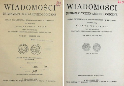 Wiadomości Numizmatyczno-Archeologiczne 1933-1934 Dwa tomy (XV i XVI) WNA we wsp...