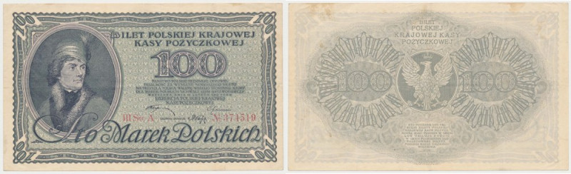 100 mkp 1919 - III Ser.A - rzadki Bardzo rzadki typ numeracji - III Ser. A. Tylk...