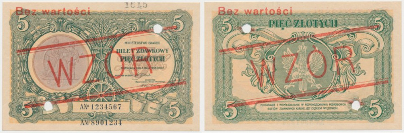 Bilet zdawkowy, 5 złotych 1925 Konstytucja - WZÓR z nr 1615 - PIĘKNY STAN Refere...