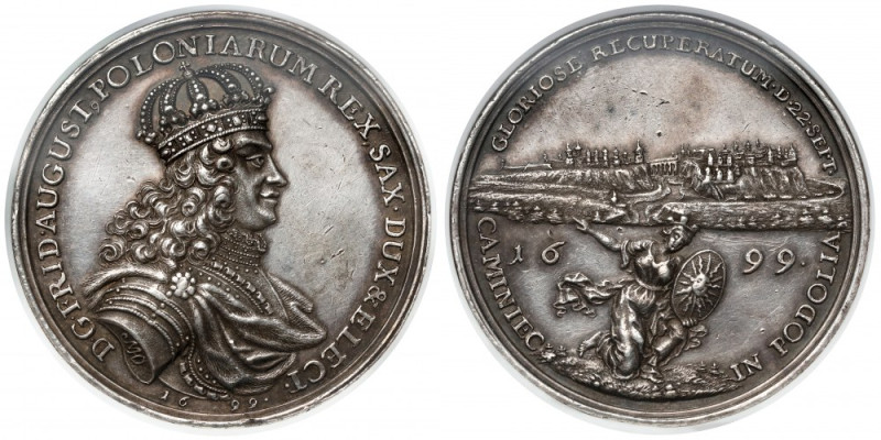 August II Mocny, Medal odzyskanie Kamieńca Podolskiego 1699 Pięknie wykonany med...