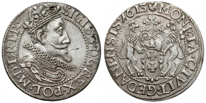 Zygmunt III Waza, Ort Gdańsk 1613 Bardzo ładny, z naturalnym połyskiem tła, szcz...