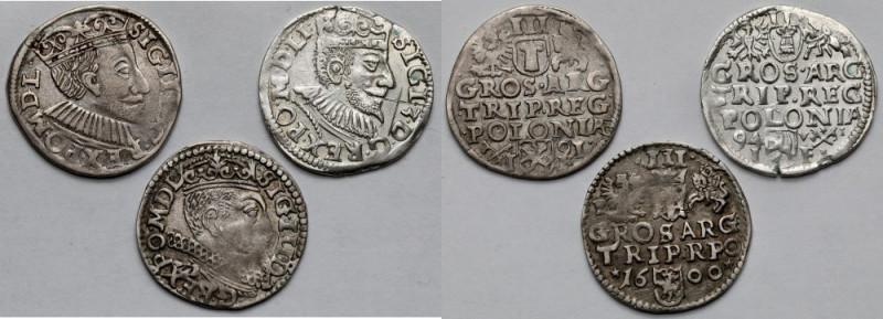 Zygmunt III Waza, Trojaki Poznań 1591-1601 - zestaw (3szt) 1594 z zarysowanym kr...