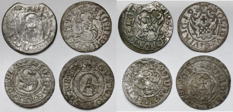 Zygmunt III Waza, Szelągi Ryga 1612-20 + Elbląg 1634 Gustawa (4szt) W zestawie r...