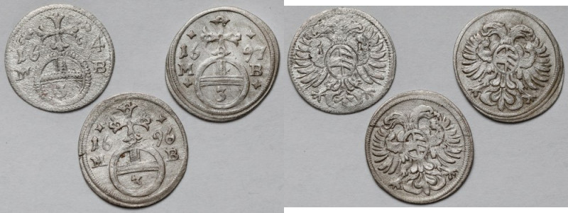 Śląsk, Leopold I, Greszel 1694-1697 MB, Brzeg - zestaw (3szt) W zestawie rzadszy...