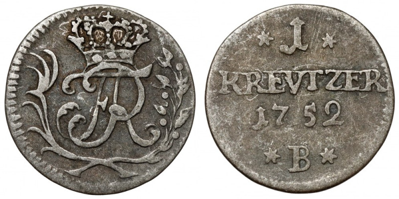 Śląsk, Fryderyk II Wielki, Krajcar 1752-B, Wrocław Rzadszy typ. 
Reference: Old...