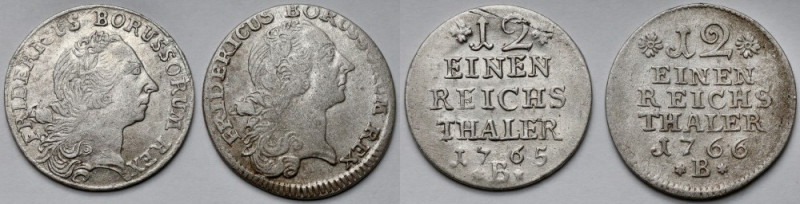 Śląsk, Fryderyk II Wielki, 1/12 talara 1765 i 1766 B, Wrocław - zestaw (2szt) Ła...