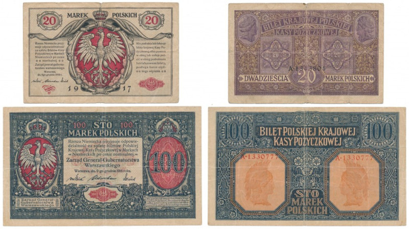 Zestaw 20 mkp 1916 jenerał i 100 mkp 1916 Generał (2szt) 
Grade: 5+, 4+