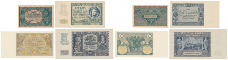 Zestaw, Polska 1920-1941 - ładne stany (4szt) 1/2 mkp st.2/2+, 10 zł st.1, 5 zł ...