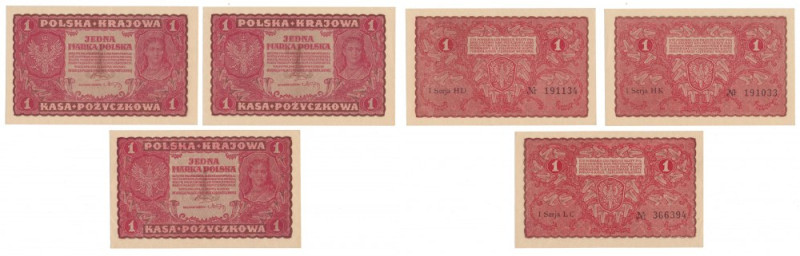 1 mkp 1919 - MIX serii (Mił.23c) - zestaw (3szt) HD st.2+; pozostałe st.1/1- 
R...