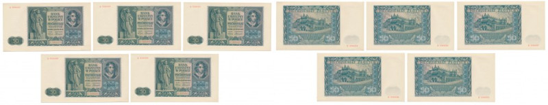 50 złotych 1941 - D - pakiet nieobiegowych, w tym 4 z kolejnymi numerami (5szt) ...