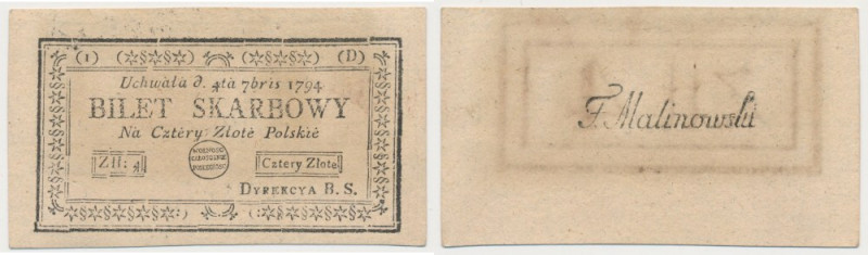 4 złote 1794 - (1)(D) Bardzo ładny egzemplarz.&nbsp; Reference: Miłczak A11a
Gr...