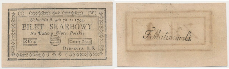 4 złote 1794 - (1)(W) Bardzo ładny egzemplarz.&nbsp; Reference: Miłczak A11a
Gr...