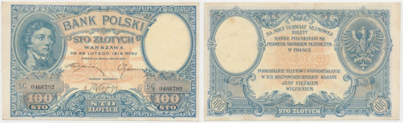 100 złotych 1919 Ładna.&nbsp; Reference: Miłczak 53
Grade: VF+