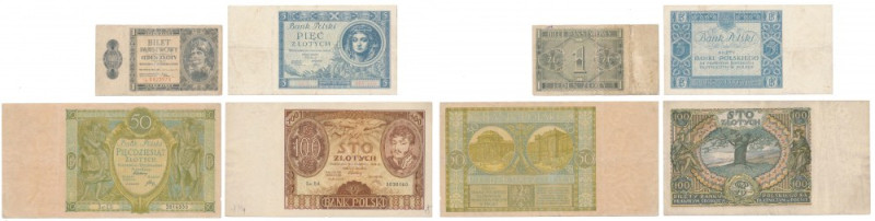 Zestaw banknotów polskich 1929-1938, w tym 50 zł 1929 ze zmienioną kolorystyką (...