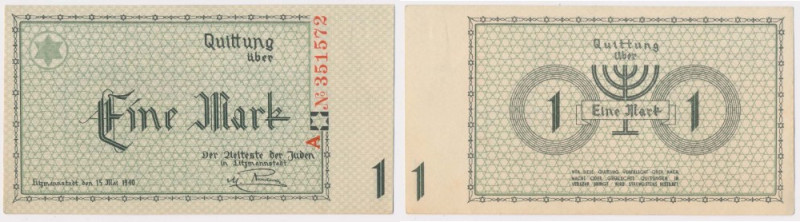 Getto 1 marka 1940 - numeracja 6-cyfrowa - seria A Reference: Miłczak L2b
Grade...