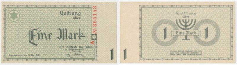 Getto 1 marka 1940 - numeracja 6-cyfrowa - seria A Reference: Miłczak L2b
Grade...