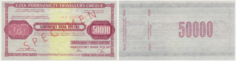 Czek podróżniczy NBP na 50.000 zł - SPECIMEN 
Grade: UNC/AU