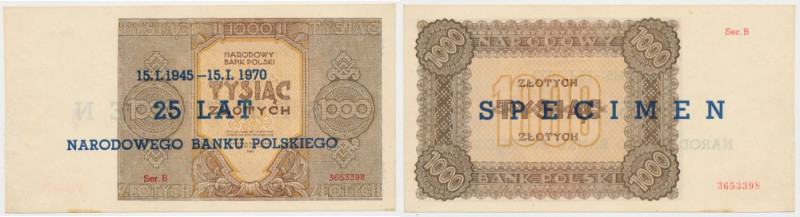 1.000 złotych 1945 - nadruk SPECIMEN / 25 lat NBP Oryginalne banknoty emisji 194...