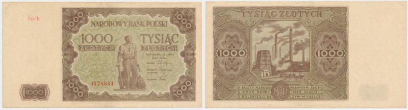 1.000 złotych 1947 Ser.H (mała litera) Piękny, jedynie z pojedynczym i to nie mo...