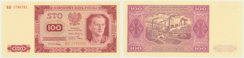 100 złotych 1948 - KR Pojedyncza, maleńka nagniotka na dolnym marginesie; poza t...