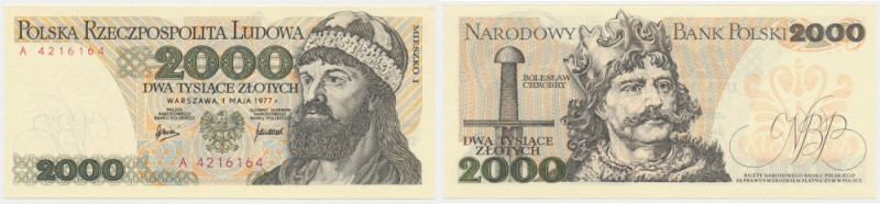 2.000 złotych 1977 - A Idealny stan zachowania, bez żadnych uwag.&nbsp; Ceniona ...