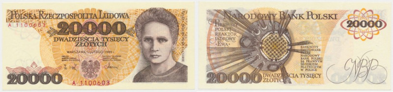 20.000 złotych 1989 - A Bardzo delikatna fałdka w okolicy środka, nie kwalifikuj...