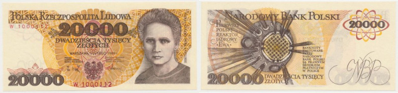 20.000 złotych 1989 - W Małe, ukośne nadgięcie. Poza tym bez uwag. Piękna sztuka...