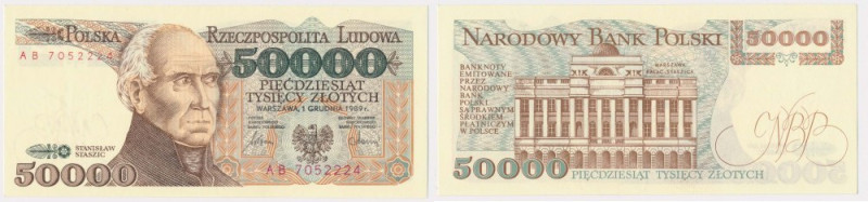 50.000 złotych 1989 - AB Ugięty poziomo.&nbsp; Reference: Miłczak 176b
Grade: X...