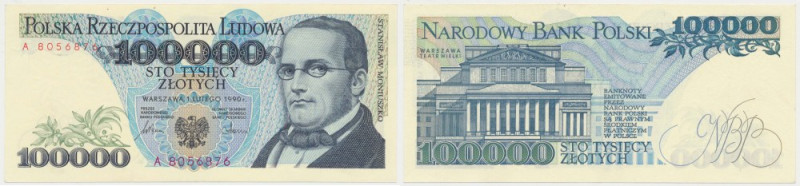 100.000 złotych 1990 - A Ładny, naturalny.&nbsp; Reference: Miłczak 178a
Grade:...