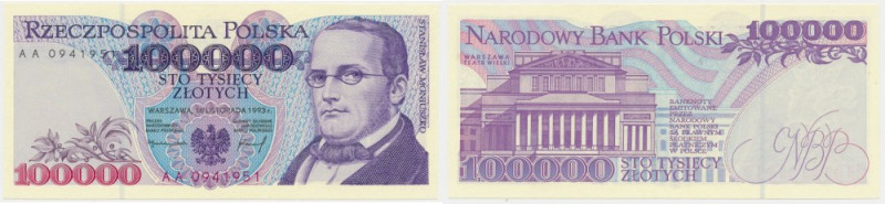 100.000 złotych 1993 - AA Bardzo delikatnie ugięty.&nbsp; Reference: Miłczak 192...