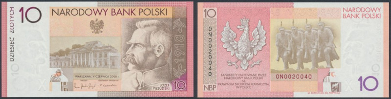 10 zł 2008 Józef Piłsudski Banknot w stanie emisyjnym, w oryginalnym folderze NB...