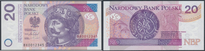 20 zł 2016 BX - 0012345 - numer KOLEJNY ROSNĄCY od 0 do 5 
Grade: UNC